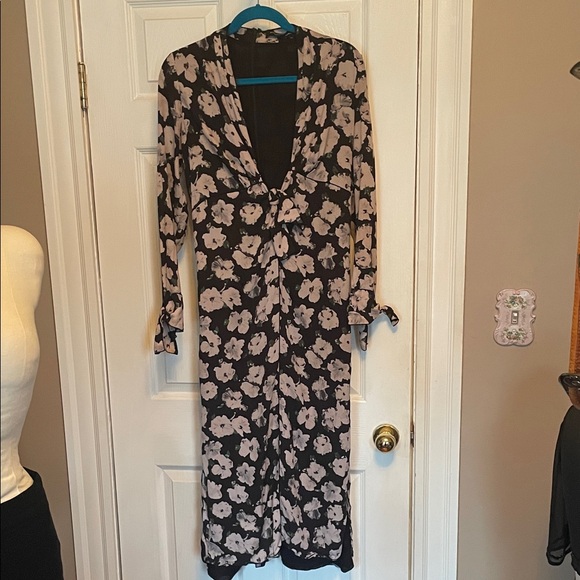 ProenzaSchouler Print Long Sleeve V-Neck Midi Dress -